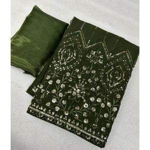Mehandi Green Sequins Embroidered Georgette Saree
