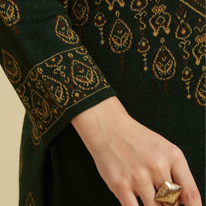 Bottle Green Woven Woolen Straight Top Bottom Set