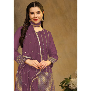 Mauve Sequins Embroidered Georgette Semi Stitched Salwar Suit
