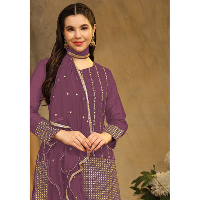 Mauve Sequins Embroidered Georgette Semi Stitched Salwar Suit