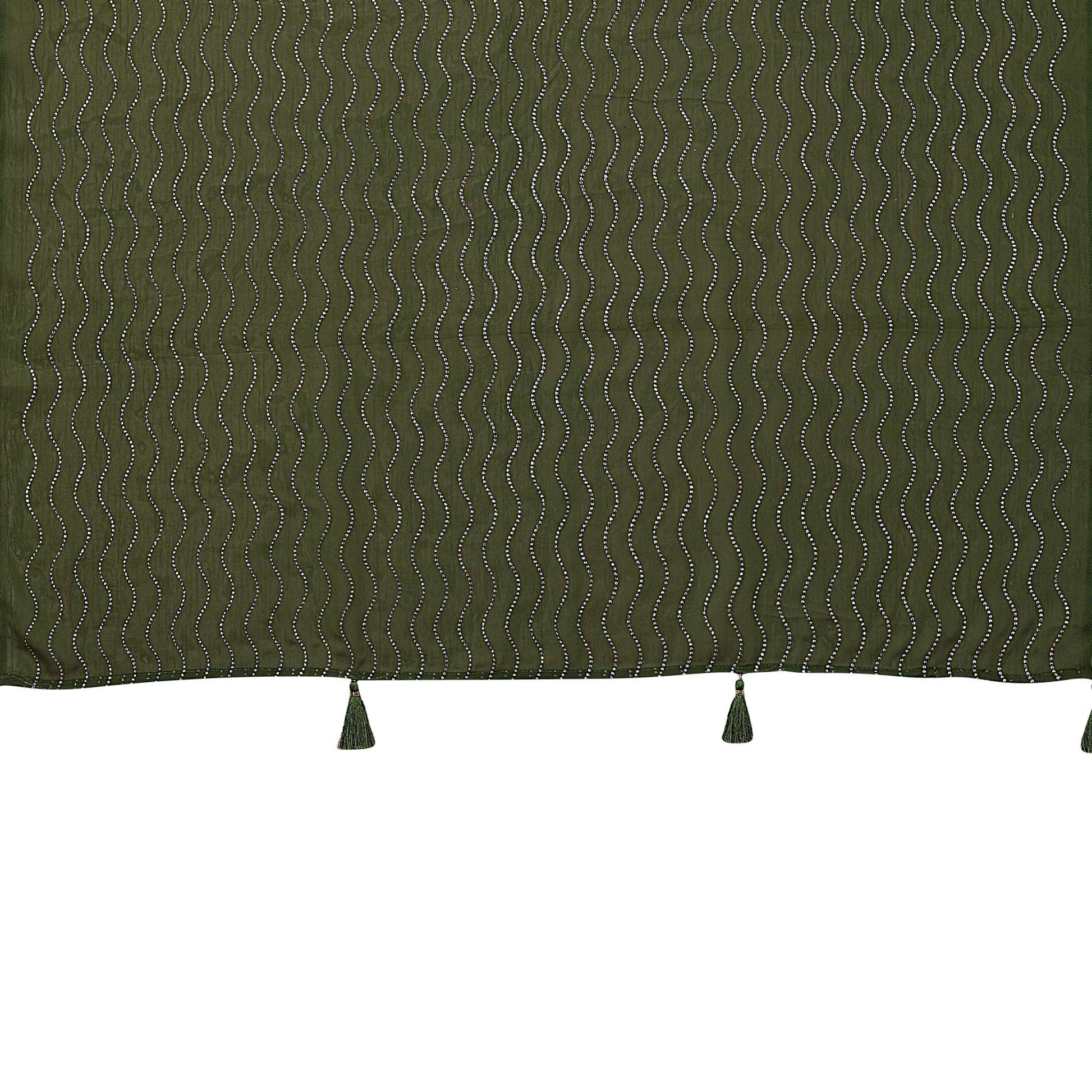 Mehendi Green Mukaish Work Silk Saree With Tassels