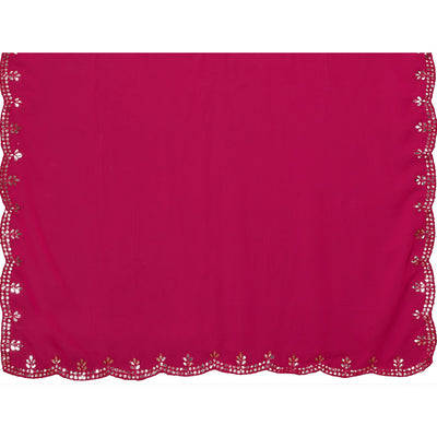 Dark Pink Embellished Georgette Saree With Mirror Work