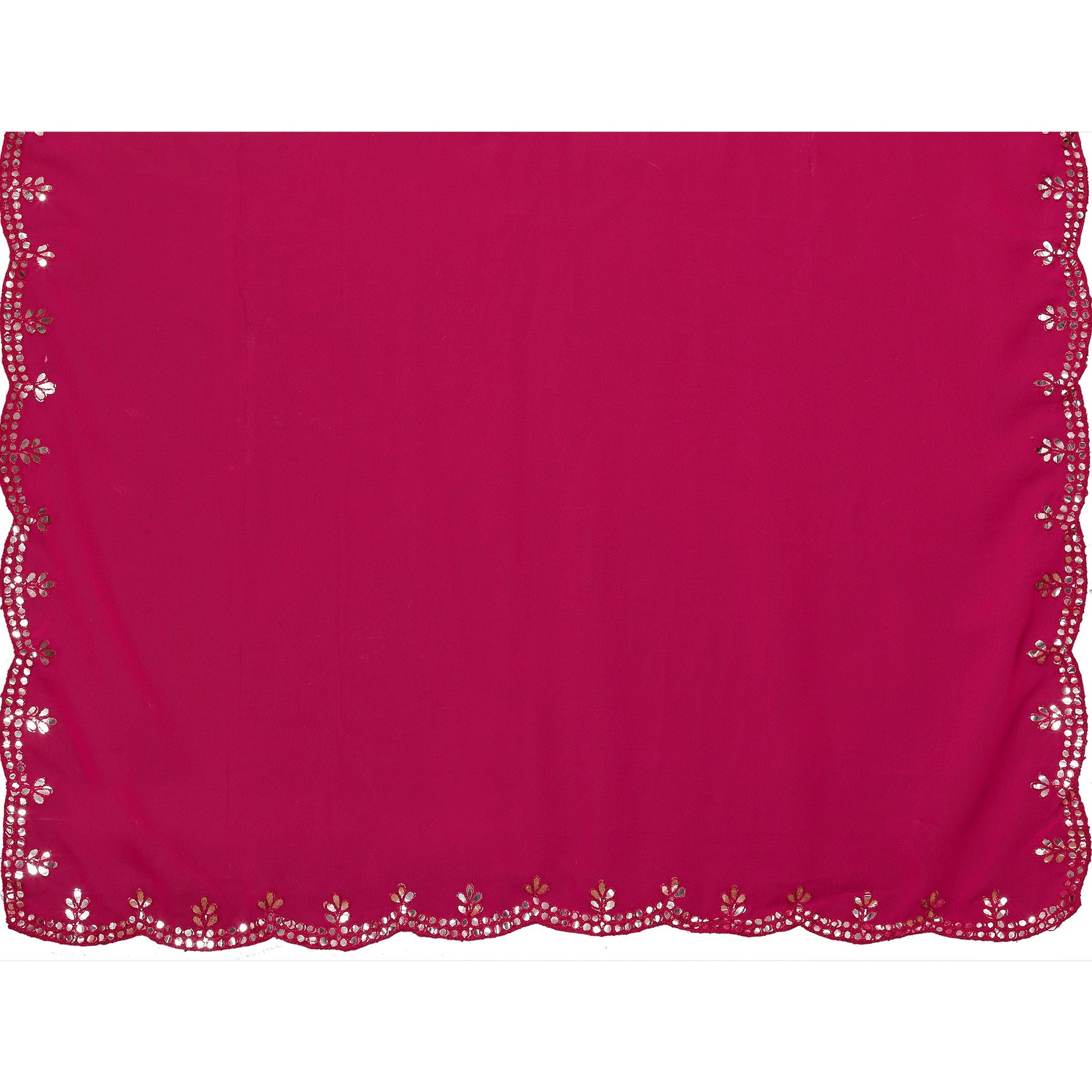 Dark Pink Embellished Georgette Saree With Mirror Work