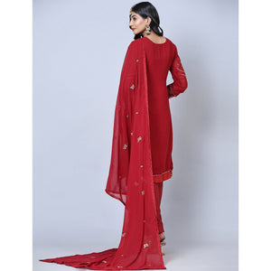 Maroon Embroidered Gerorgette Straight Partywear Suit