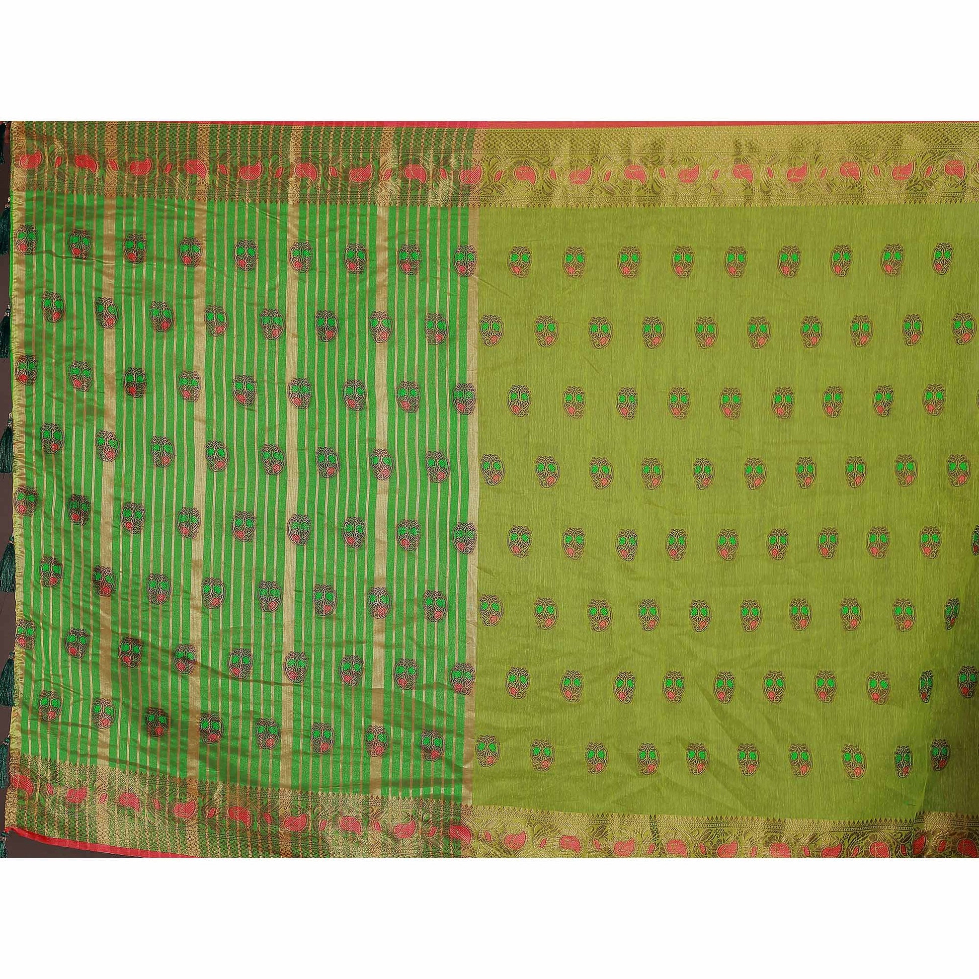 green-floral-woven-cotton-silk-saree-with-tassels-9