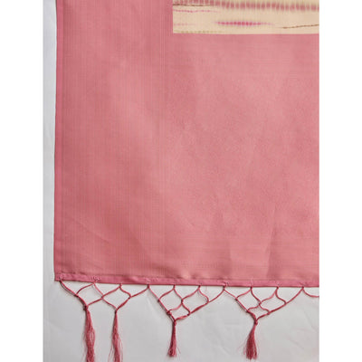 Gajari Pink Woven With Digital Printed Banarasi Silk Saree