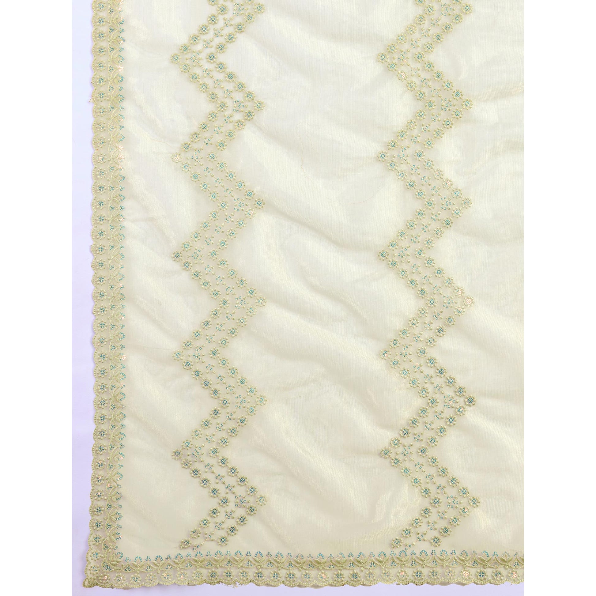 Light Olive Green Sequins Embroidered Shimmer Net Saree