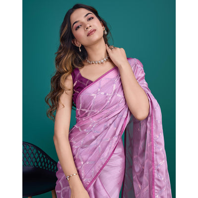 Lavender Sequins Embroidered Georgette Saree