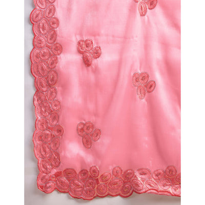 Gajri Pink Sequins Embroidered Organza Saree