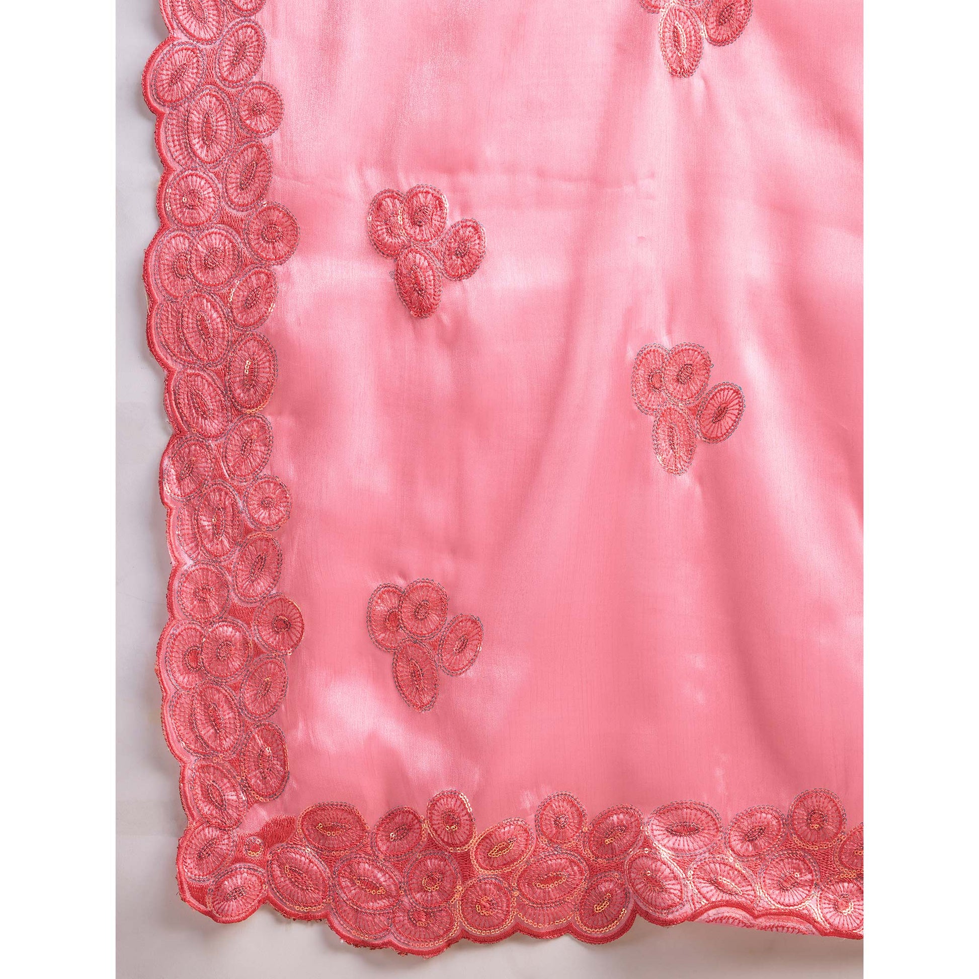 Gajri Pink Sequins Embroidered Organza Saree
