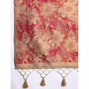 Chikoo Floral Woven Banarasi Silk Saree