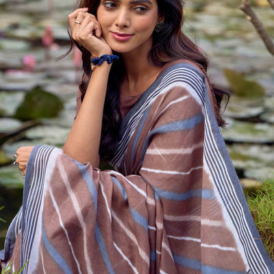 Brown Leheriya Printed Linen Saree