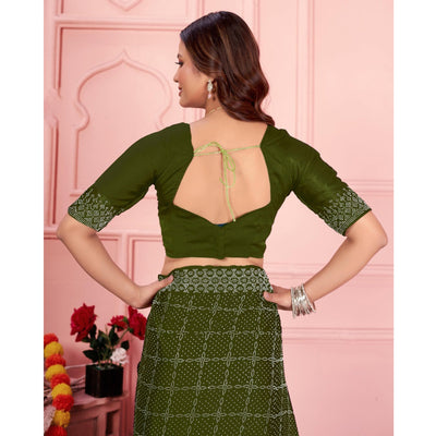 Mehendi Green Swarovski Work Satin Saree