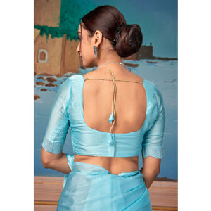 Light Blue Swarovski Work Satin Saree