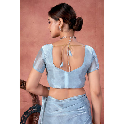 Greyish Blue Floral Sequins Embroidered chiffon Saree