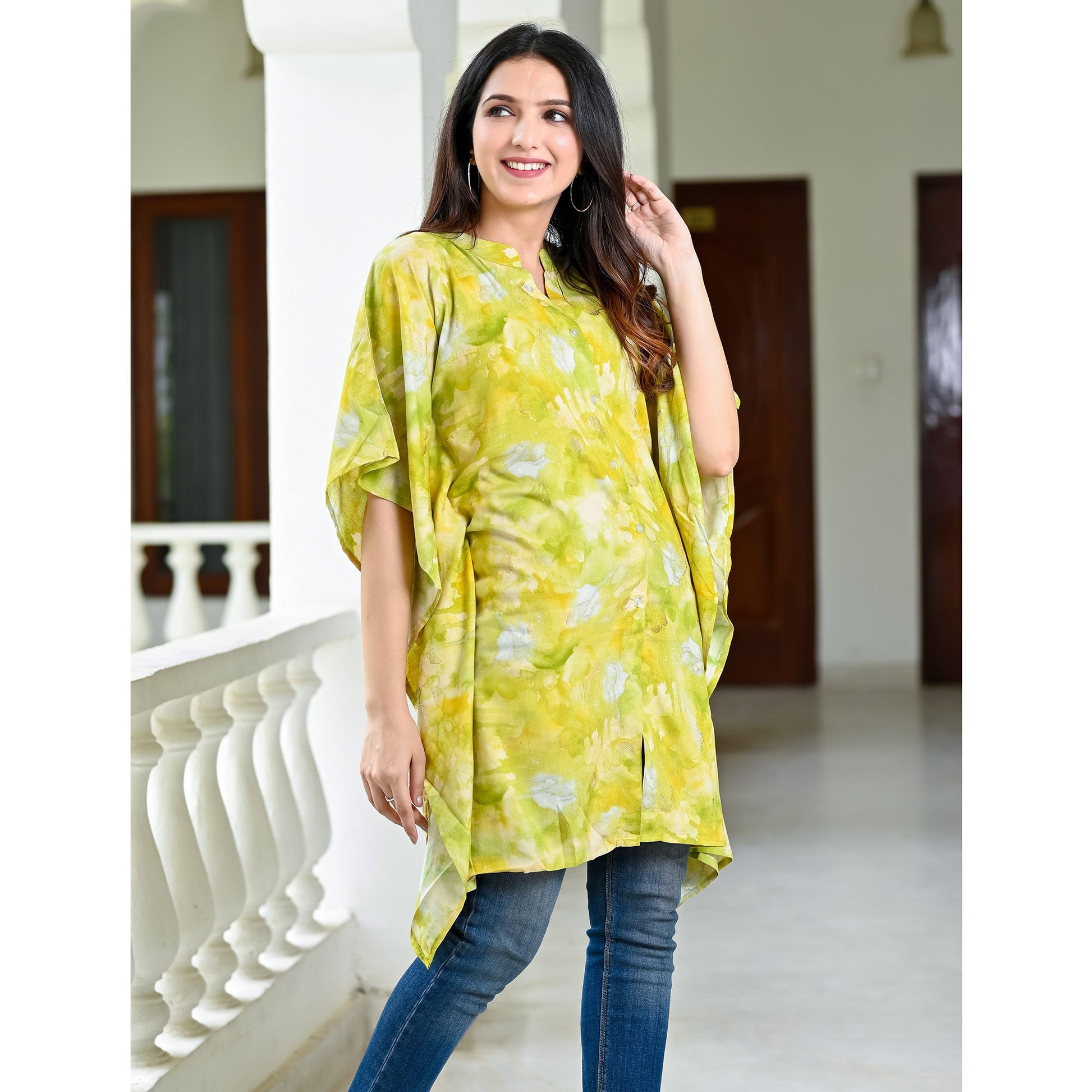 green-floral-foil-printed-rayon-kaftan