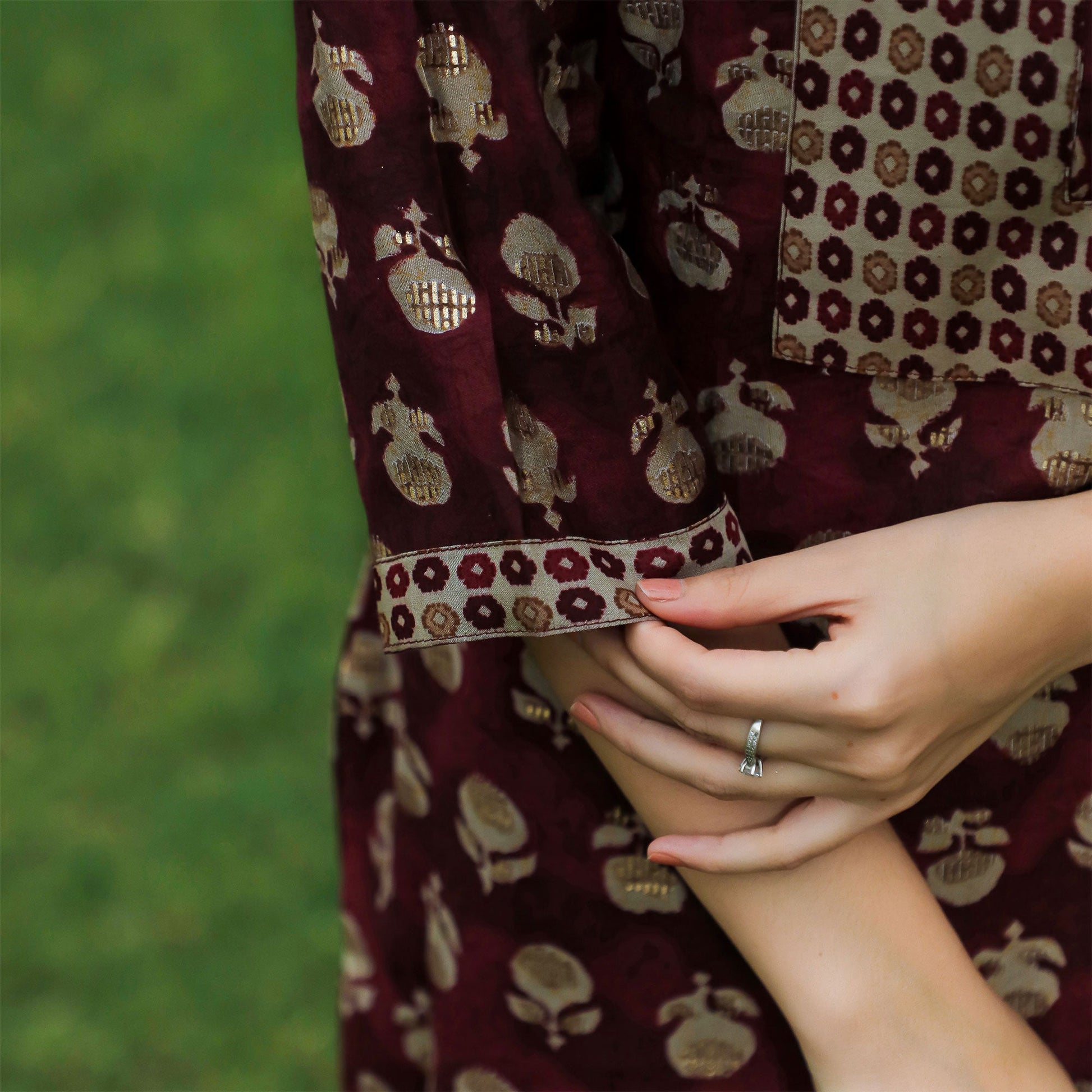 Maroon Floral Foil Printed Modal Suit