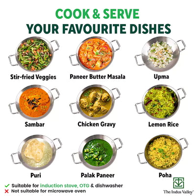TurboCuk Tri-ply Stainless Steel Kadai+ Steel Lid, Premium Quality, 3 Layer Thick Body, 100% Toxin-free,
