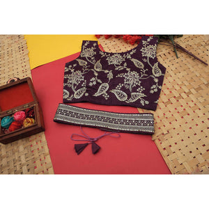 Light Purple Foil Printed With Embroidered Border Chinon Saree