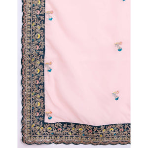 Light Peach Floral Sequins Embroidered Organza Saree With Lace Border