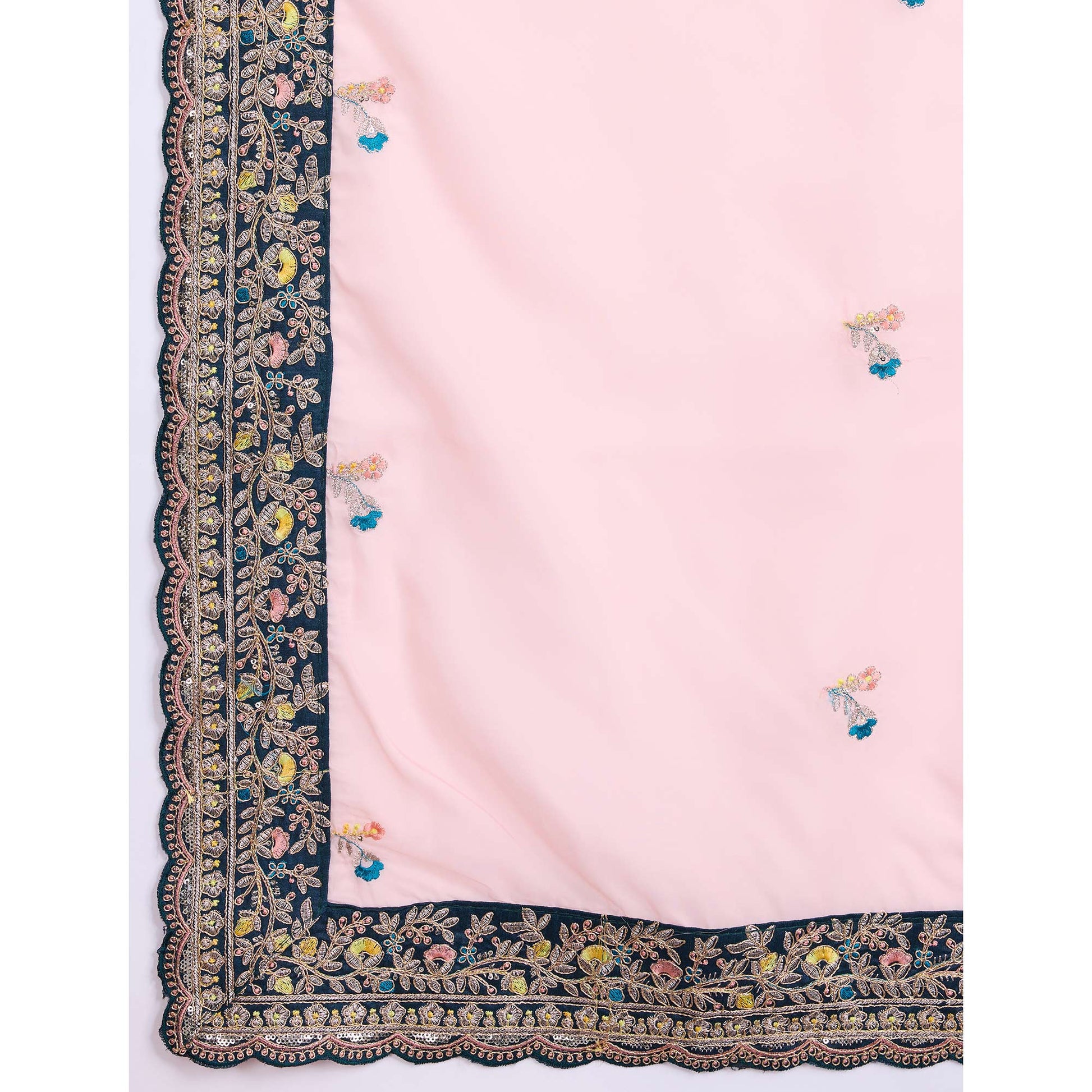 Light Peach Floral Sequins Embroidered Organza Saree With Lace Border