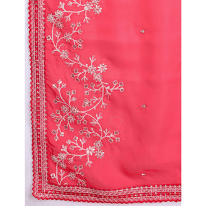 Gajari Pink Floral Sequins Embroidered Organza Saree With Lace Border