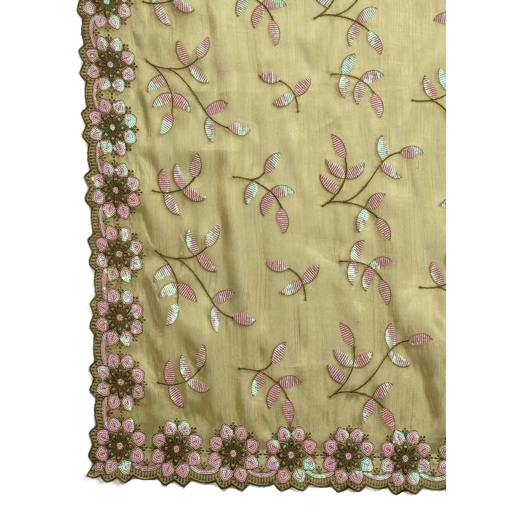 Mehandi Green Sequins Embroidered Art Silk Saree