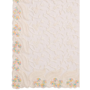 Cream Floral Thread Embroidered Net Saree