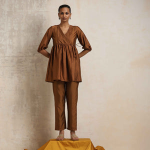trueBrowns Brown Silk Angrakha Co-ord Set