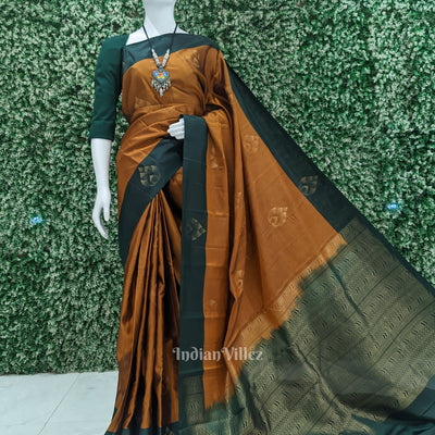 Copper With Green Pure Kanjivaram Soft Silk Saree