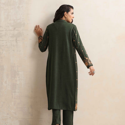 trueBrowns Green Kashmiri Woollen Jacket 3pc Set