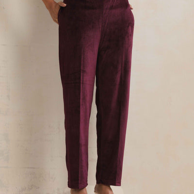 trueBrowns Purple Velvet Geometric Embroidered Kurta Pant Dupatta Set