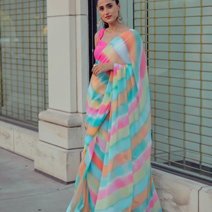Jazzy Mix Leheriya Pure Chiffon Saree