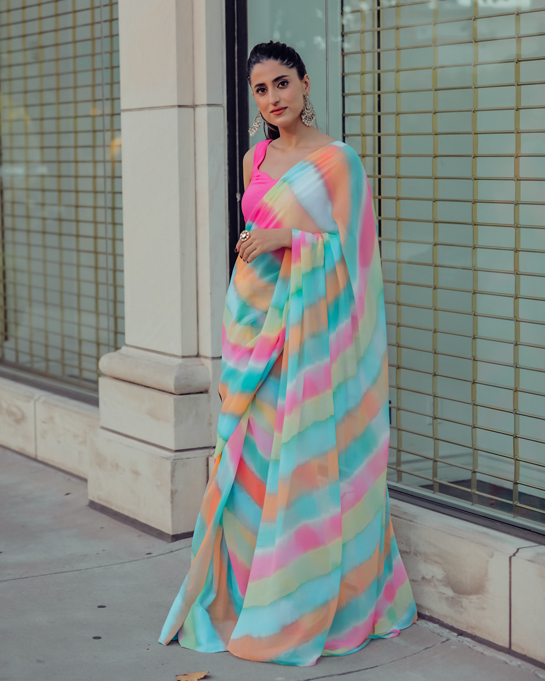 Jazzy Mix Leheriya Pure Chiffon Saree