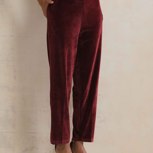 trueBrowns Maroon Velvet Floral Embroidered Kurta Pant Dupatta Set