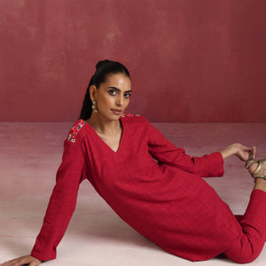 trueBrowns Red Cotton Dobby Co-ord set