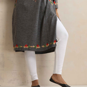 trueBrowns Grey Kashmiri Embroidered Woollen Phiran Kurta