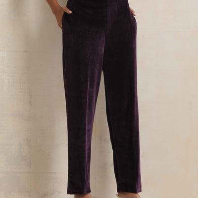 trueBrowns Wine Velvet Floral Embroidered Kurta Pant Dupatta Set