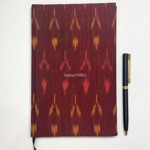 Maroon Handmade Ikat Woven Cotton Fabric Cover Diary