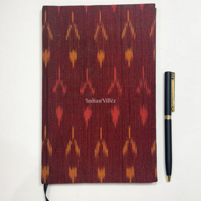 Maroon Handmade Ikat Woven Cotton Fabric Cover Diary