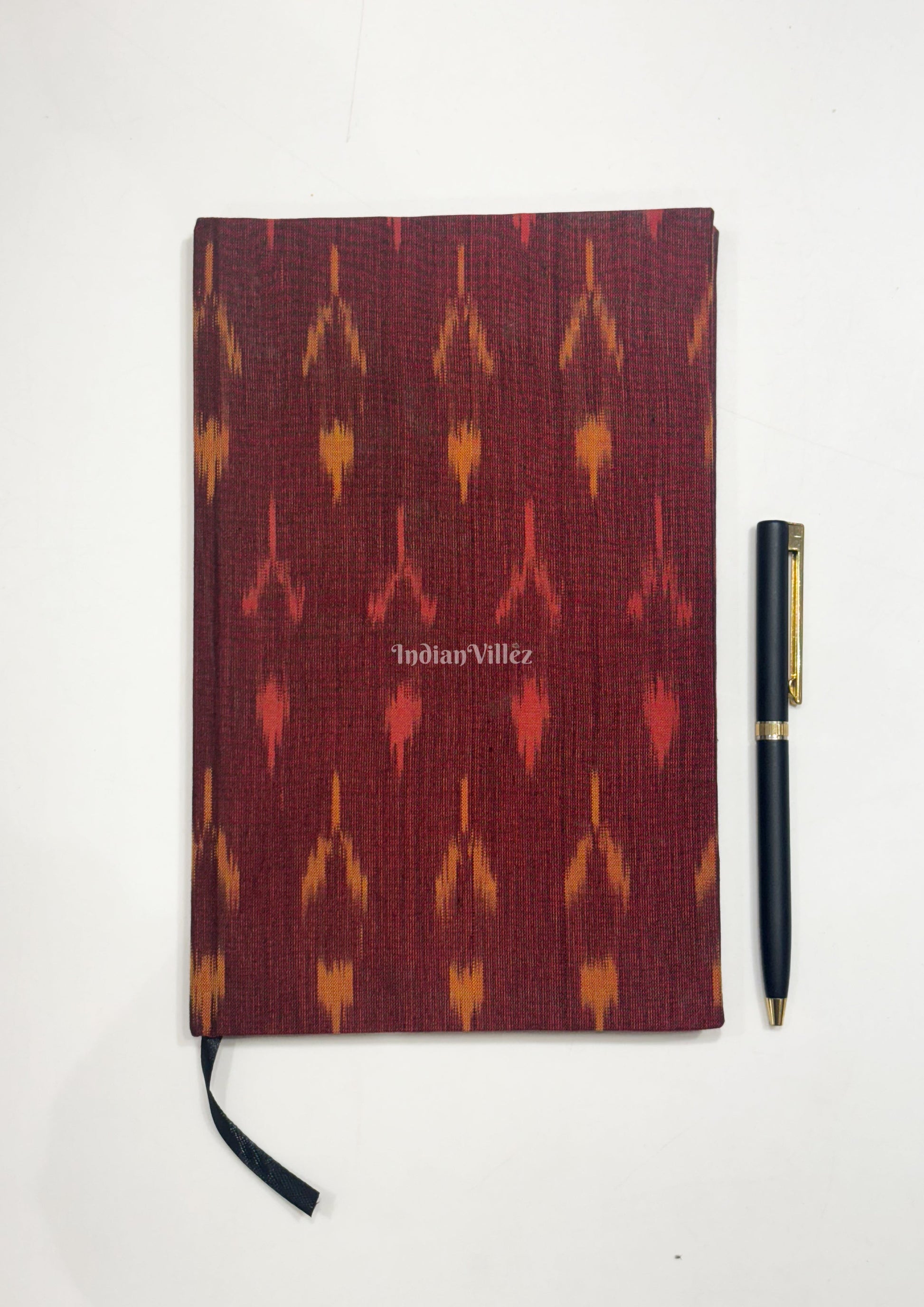 Maroon Handmade Ikat Woven Cotton Fabric Cover Diary