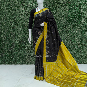 Black Yellow Pasapali Border Contemporary Silk Saree
