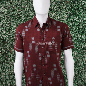 Maroon Odisha Ikat Cotton Half Sleeve Shirt for Men