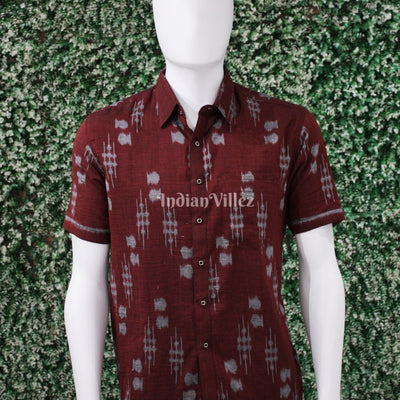 Maroon Odisha Ikat Cotton Half Sleeve Shirt for Men