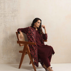 trueBrowns Purple Kashmiri Woollen Jacket 3pc Set