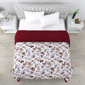 Nature Melody Maroon Cotton Quilted Bedcover Comforter Blanket