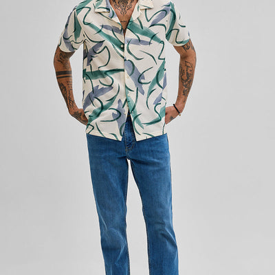 Cream Abstract Box Fit Shirt