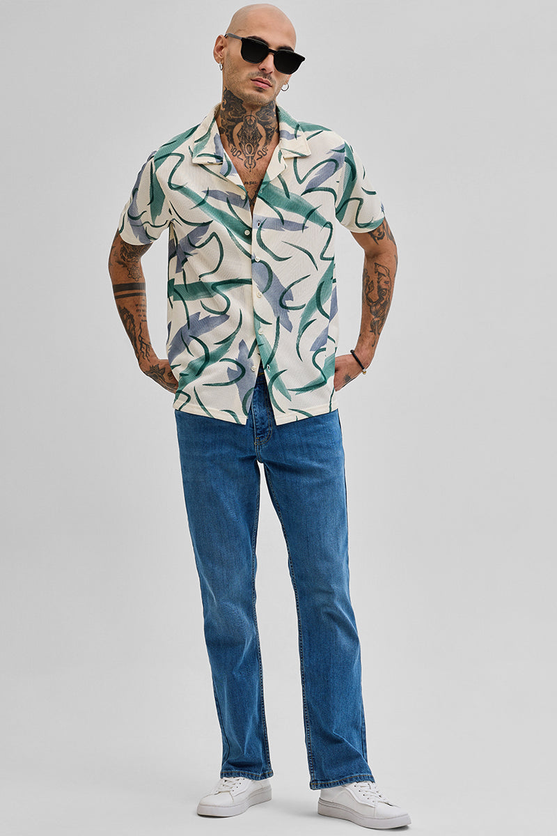 Cream Abstract Box Fit Shirt