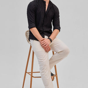 Black Mandarin Self-Design Shirt