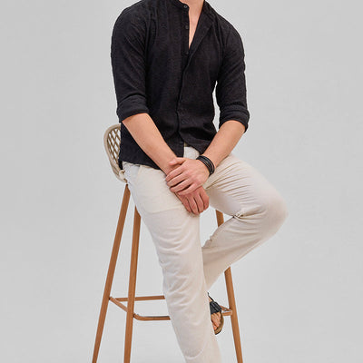 Black Mandarin Self-Design Shirt